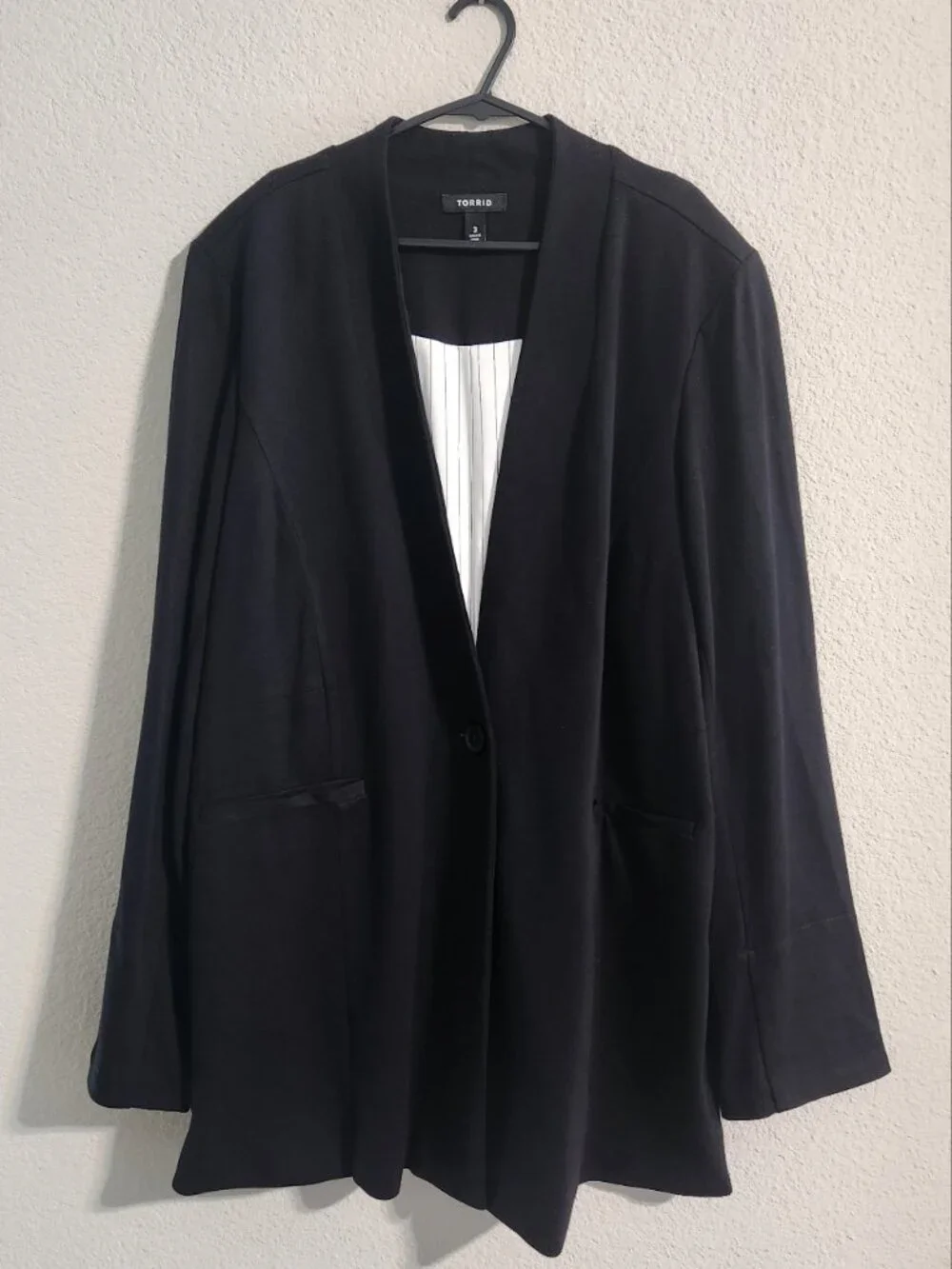 Torrid Collarless Black Ponte Knit Blazer Jacket Single Button Relaxed sz 3 (3X)